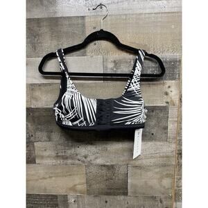 Athleta Bikini Top Adriata Retro Palm Black White Quickdri Women Sz S NWT